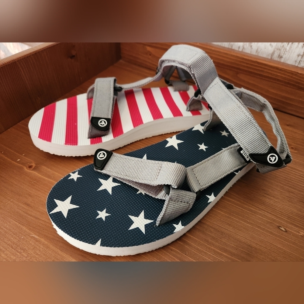 Atika Red White & Blue - Gray Velcro Straps Stars & Stripes Sandals 4th of July